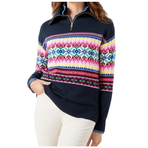 Talbots Womens 1/4 Zip Mockneck Multi Color Fair Isle Sweater Size M NWT - Picture 1 of 7